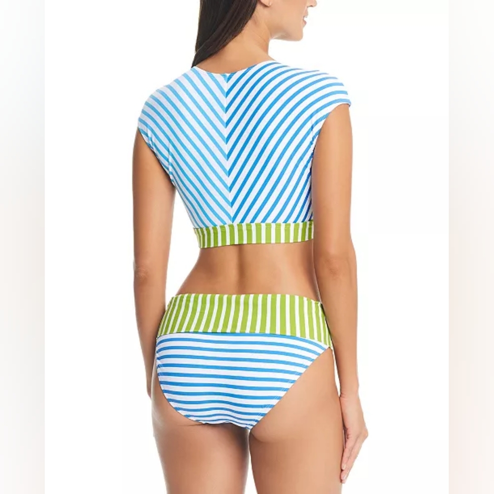 🐠BLEU ROD BEATTIE TIE FRONT CAP SLEEVE BIKINI TOP & FOLDOVER BOTTOMS SIZE 12 - Picture 2 of 9